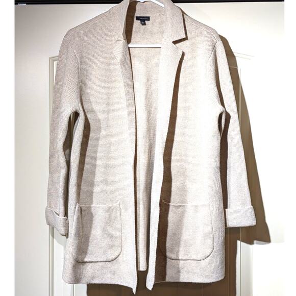 Talbot's Oatmeal Wool Blend Pocket Open Front Sweater Blazer Womens Sz S - Picture 8 of 8